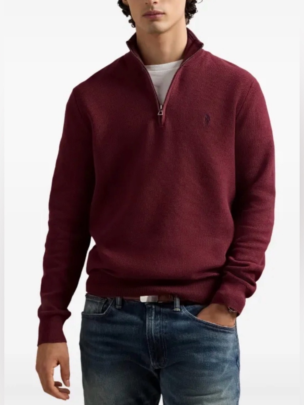 POLO RALPH LAUREN Mesh-Knit Cotton 1/4 Zip Sweater Size XL